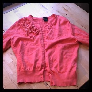 Lord and Taylor coral floral cardigan